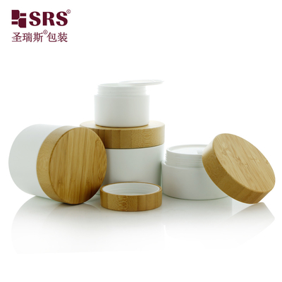50g 100g 150g 250g Matte Frosted PP Plastic Jar With Real Bamboo Cap Các thùng kem tùy chỉnh