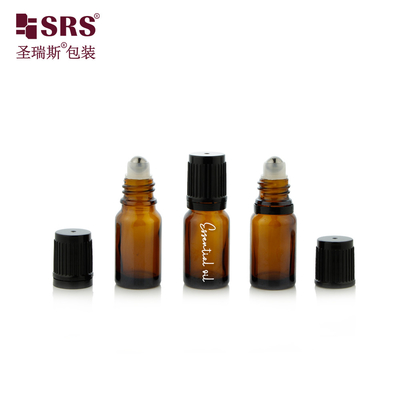 Chai thủy tinh màu hổ phách tròn rỗng nhỏ 10ml có nắp bằng thép bóng cho trẻ em cho tinh dầu
