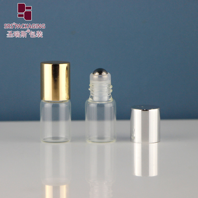 BLP-2ML Không rò rỉ Mini Chai thủy tinh màu hổ phách trong suốt rỗng dễ thương với quả bóng thép cho nước hoa tinh dầu