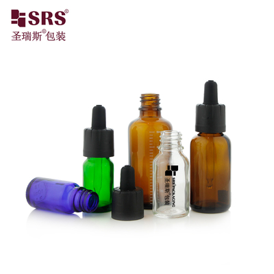 D009 Amber Brown Green Blue Clear Frosted Matte Finished Glass Dropper Bottle Lid Cho Dầu mỹ phẩm