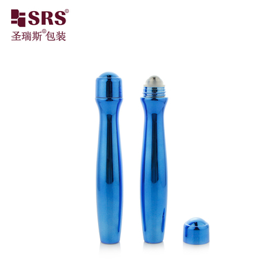 SRS8447-15ML kim loại màu xanh chói màu nhựa PETG cuộn trên chai với áp dụng massage bóng thép