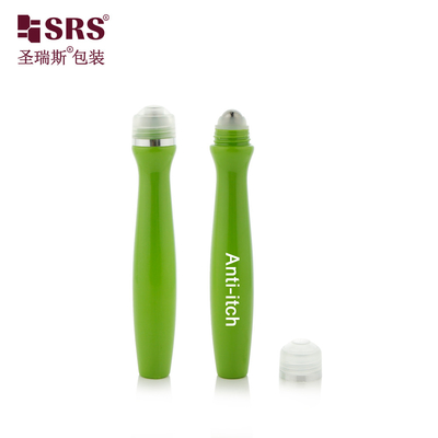 SRS8447-15ML màu xanh lá cây sáng màu sắc nhựa trên chai cho thẩm mỹ mắt huyết thanh mát xa bao bì quả bóng thép
