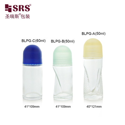 BLPG 50ml 60ml Chai lăn thủy tinh rỗng hình dạng độc đáo dùng cho bao bì gel khử mùi cơ thể, chống mồ hôi