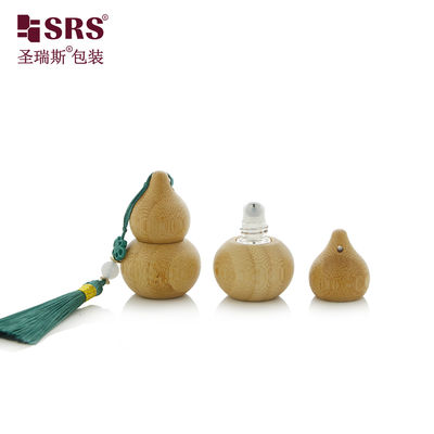 Mini Gourd Shape Real Bamboo Glass Inner Roller Ball Bottle For Perfume Oil Luxury Customized