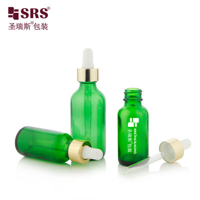 Green Glass Dropper Bottle 15ml 30ml 60ml Gold Electroplated Tamper Evident Dropper for Essential Oil
