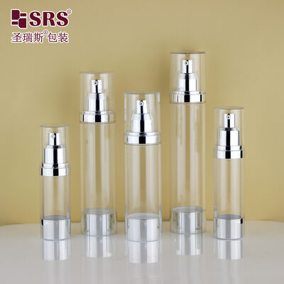 Luxury Transparent AS Airless Pump Bottle 15-120ml Custom Logo Cosmetic Serum Vacuum Bottle